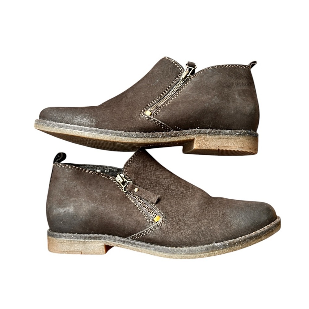Hush‎ Puppies Ankle Boots Womens 9.5 Brown Leather Side Zip Low Heel Excellent